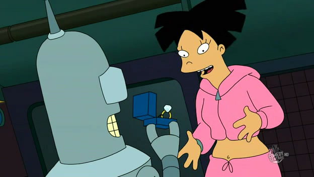 Image tirée de la série d'animation américaine Futurama, 1999 à 2003 
https://robotegalalhomme.wordpress.com/2013/04/15/futurama-les-robots-acteurs-de-la-societe-au-meme-titre-que-les-humains/
